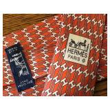 Hermes Paris 100% Silk Tie Orange H Pattern Made in France / Hermes Silk Tie 5393
