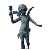 LR - Alerte Bronze Cherub Putti Statue after Louis Augusta Moreau Candle Holder