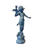 LR - Alerte Bronze Cherub Putti Statue after Louis Augusta Moreau Candle Holder