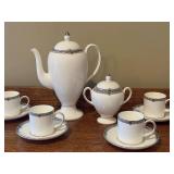 LR - Wedgwood Amherst Bone China Coffee Set with 10 Cups, Coffee Pot, Sugar Bowl, and Creamer
