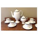 LR - Wedgwood Amherst Bone China Coffee Set with 10 Cups, Coffee Pot, Sugar Bowl, and Creamer