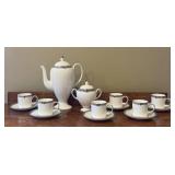 LR - Wedgwood Amherst Bone China Coffee Set with 10 Cups, Coffee Pot, Sugar Bowl, and Creamer