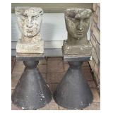 SY - Pair of Concrete Head Sculptures on Pedestals