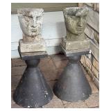 SY - Pair of Concrete Head Sculptures on Pedestals