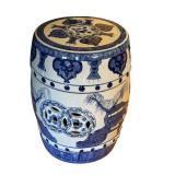 LR - Porcelain Blue and White Garden Stool with Scenic Motif