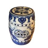 LR - Porcelain Blue and White Garden Stool with Scenic Motif