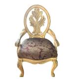 LR - Ornate Upholstered Accent Chair with Carved Back and Arms