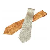 Set of 2 Hermes Paris Silk Ties with Patterned Designs