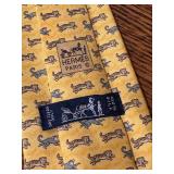 Hermes 100% Silk Yellow Tie with Tigers and Monkeys Motif