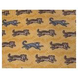 Hermes 100% Silk Yellow Tie with Tigers and Monkeys Motif