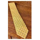 Hermes 100% Silk Yellow Tie with Tigers and Monkeys Motif