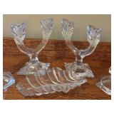 LR - Sudety Crystal Candle Holder Set with Leaf Dish