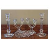 LR - Sudety Crystal Candle Holder Set with Leaf Dish