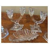 LR - Sudety Crystal Candle Holder Set with Leaf Dish