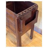LR - Wooden Accent Table / File Box with Hinged Lid and Carved Panels