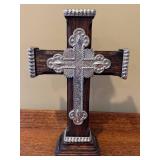 LR - Decorative Wooden and Metal Cross, Made in Mexico, 15.5 Inch Tall