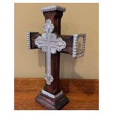 LR - Decorative Wooden and Metal Cross, Made in Mexico, 15.5 Inch Tall