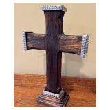 LR - Decorative Wooden and Metal Cross, Made in Mexico, 15.5 Inch Tall