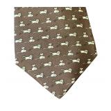 Hermes Paris 100% Silk Brown Cat and Mouse Print Tie