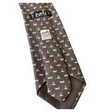 Hermes Paris 100% Silk Brown Cat and Mouse Print Tie