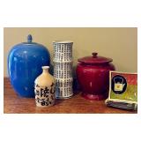 Asian-Inspired Ceramic Decor Set with Jars, Vase, and Tea-Themed Plates