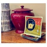 Asian-Inspired Ceramic Decor Set with Jars, Vase, and Tea-Themed Plates