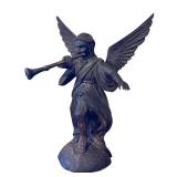 LR - Carved Wooden Angel Figurine with Trumpet, 19.5 Inches Tall