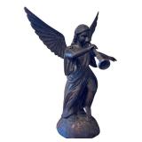 LR - Carved Wooden Angel Figurine with Trumpet, 19.5 Inches Tall