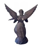 LR - Carved Wooden Angel Figurine with Trumpet, 19.5 Inches Tall