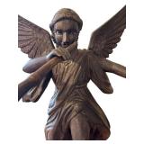 LR - Carved Wooden Angel Figurine with Trumpet, 19.5 Inches Tall