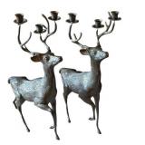 LR - Pair of Silver Tone Metal Reindeer Candle Holders