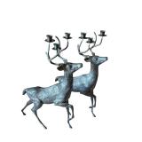 LR - Pair of Silver Tone Metal Reindeer Candle Holders