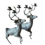 LR - Pair of Silver Tone Metal Reindeer Candle Holders