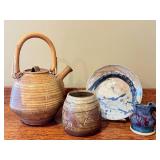 LR - Handcrafted Pottery Set with Teapot, Cup, Plate and Small Pitcher