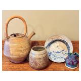 LR - Handcrafted Pottery Set with Teapot, Cup, Plate and Small Pitcher