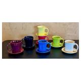 Set of 7 Fiesta Tapered Mugs with Colorful Paired Saucers