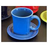 Set of 7 Fiesta Tapered Mugs with Colorful Paired Saucers