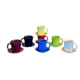 Set of 7 Fiesta Tapered Mugs with Colorful Paired Saucers