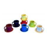 Set of 7 Fiesta Tapered Mugs with Colorful Paired Saucers