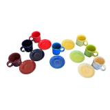 Set of 7 Fiesta Tapered Mugs with Colorful Paired Saucers