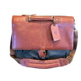 Bosca Leather and Canvas Messenger Briefcase with Shoulder Strap