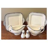 Vintage Wedgwood Amherst Bone China Serving Set with Platters, Gravy Boats, and Shakers