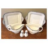 Vintage Wedgwood Amherst Bone China Serving Set with Platters, Gravy Boats, and Shakers