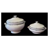Vintage Wedgwood Amherst Porcelain Tureen (3L) and Covered Vegetable Dish Set with Blue Trim