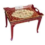 LR - Hand-Painted Decorative Tray Table with Bird Motif