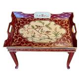 LR - Hand-Painted Decorative Tray Table with Bird Motif