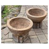 SY - Pair of Vintage Concrete Garden Planters on Pedestal Bases