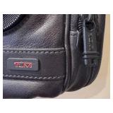 TUMI Black Leather Travel Toiletry Bag with Zipper Compartments