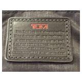 TUMI Black Leather Travel Toiletry Bag with Zipper Compartments