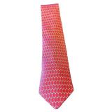 Hermes Red Silk Patterned Necktie with Interlocking Chain Design